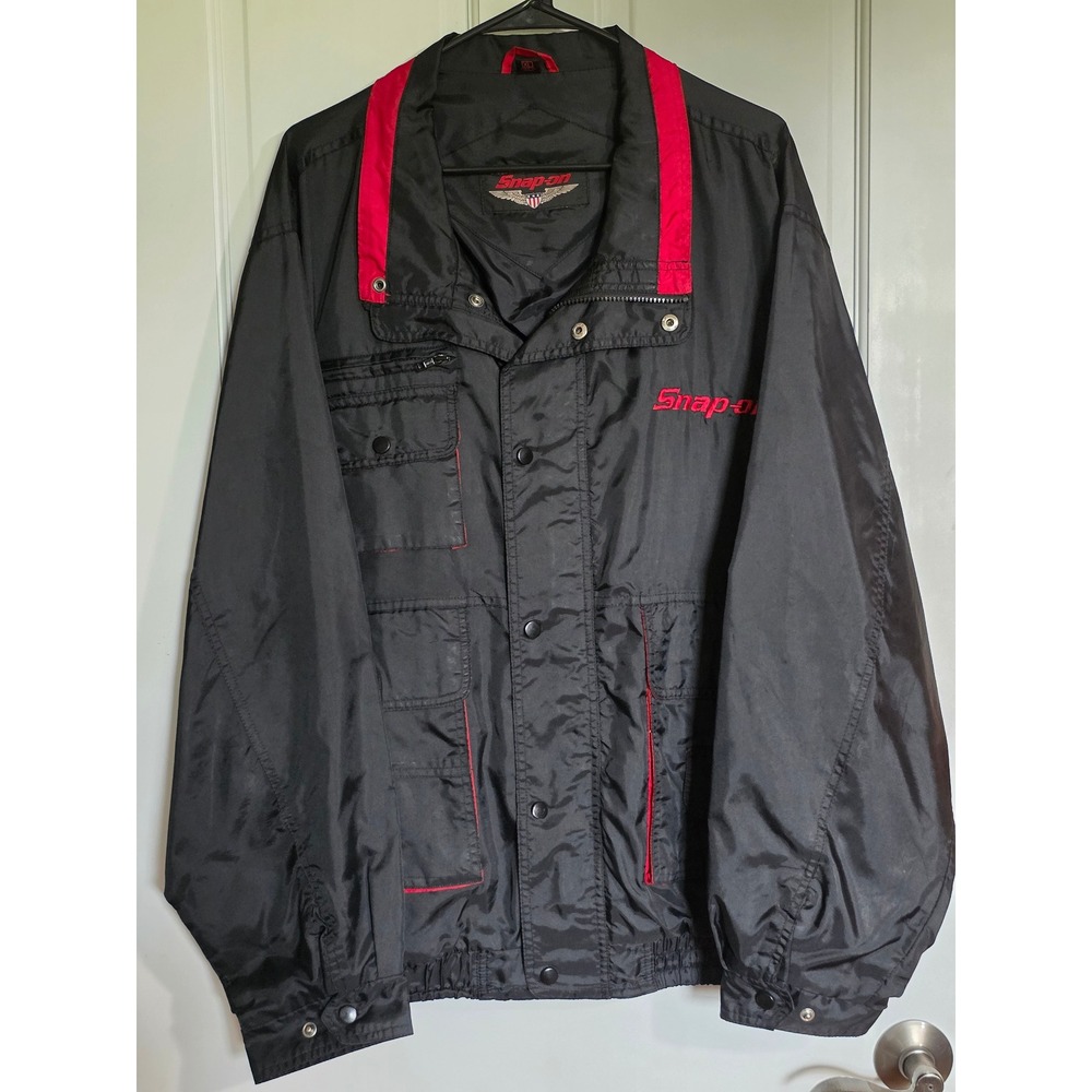 Snap-on Tools Racing Jacket Mens XL Black Red Nylon Windbreaker Vintage Style
